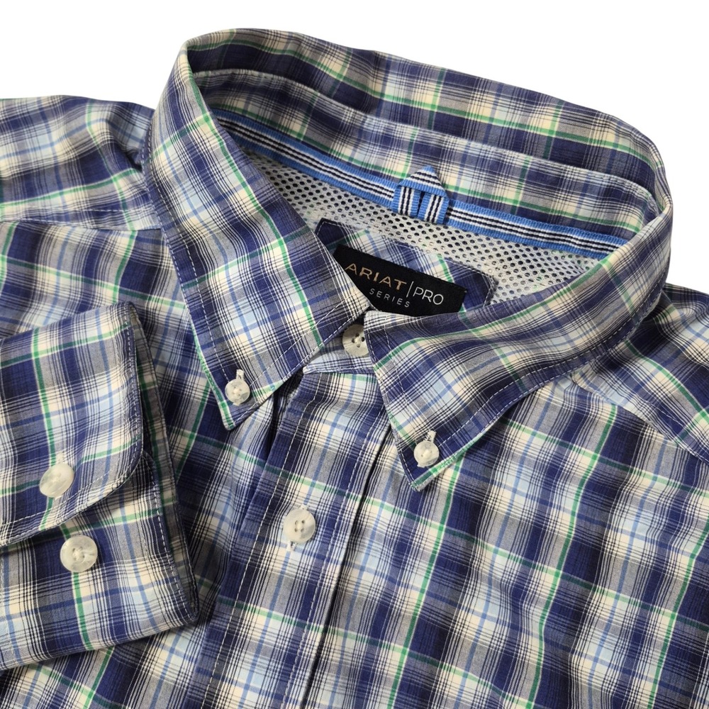 Ariat Pro SeriesButton Down Shirt Mens XL Blue Plaid Long Sleeve Western Rodeo